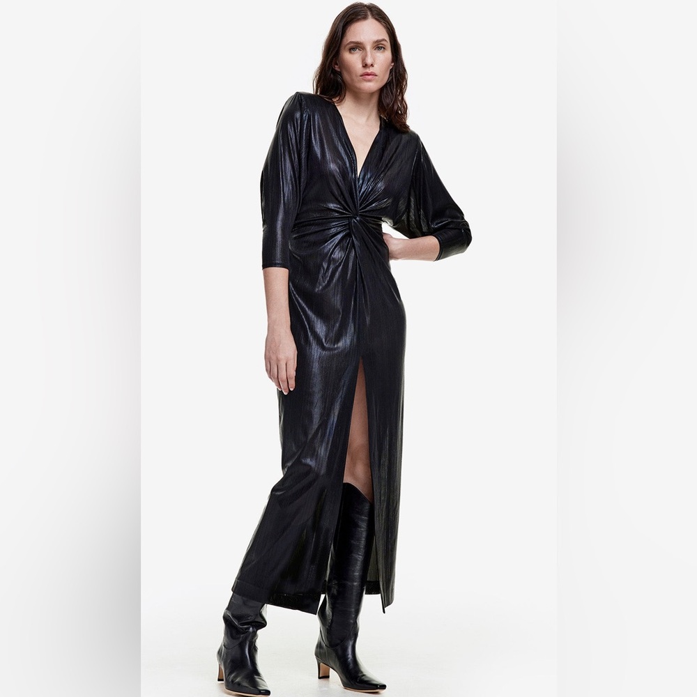 Smythe Black Long-Sleeve Twist-Front Maxi Dress